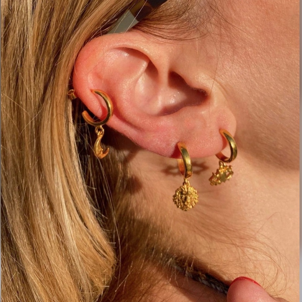 HERMINA ATHENS Sky Leo Eye 3 pack hoops earrings mix and match Gold tone